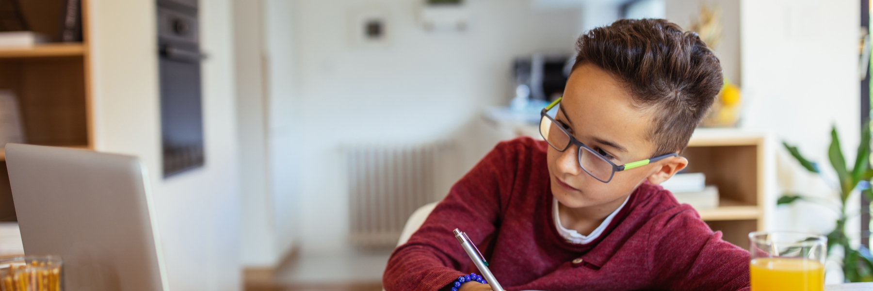 Boy doing his homework at the table